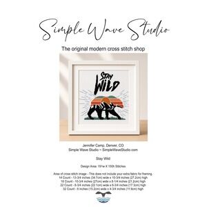 Stay Wild Bear Modern Cross Stitch Pattern Retro Mountain Art